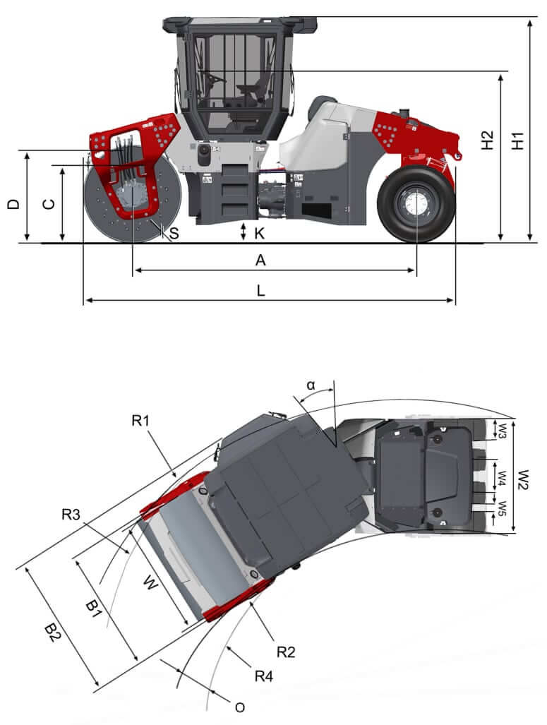 Размеры виброкатка Dynapac CC5200C VI