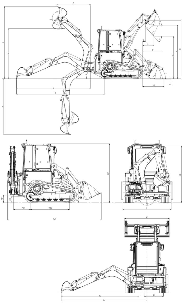 Габаритные размеры мини экскаватора-погрузчика Hidromek 62T