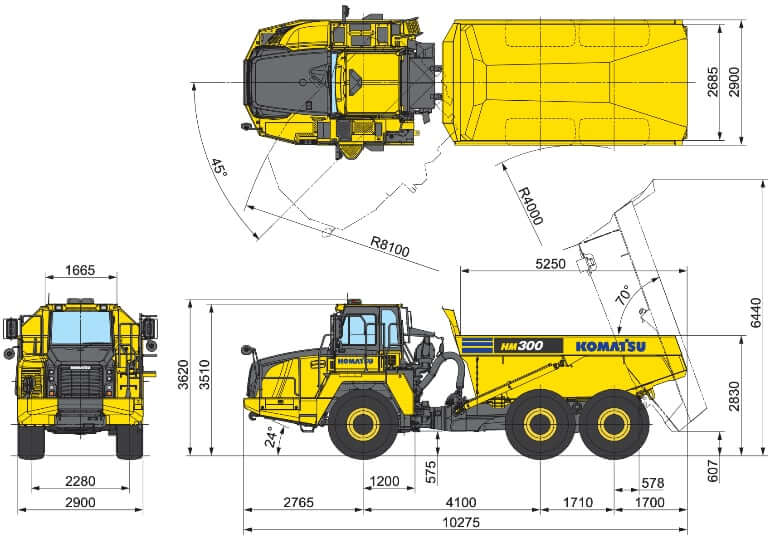 Размеры Komatsu HM300-5